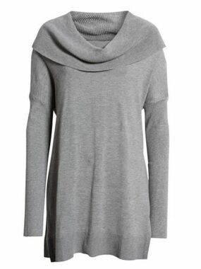 Calson 3 in 1 Side Slit Light Gray Off-Shoulder Cowl-Neck Sweater Medium